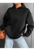Unisex Siyah Future Sırt Baskılı Kapşonlu Oversize Sweatshirt - 2