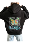 Unisex Siyah Future Sırt Baskılı Kapşonlu Oversize Sweatshirt - 1