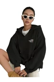 Unisex Happy Baskılı Oversize Kapüşonlu Sweatshirt - 2