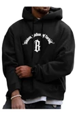 Unisex Fealress Baskılı Kapşonlu Oversize Sweatshirt - 4
