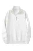 Unisex Dik Yaka Yarım Fermuarlı Oversize Sweatshirt - 2