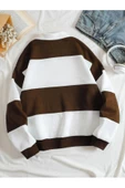 Unisex Çizgili Oversize Polo Yaka Yarım Fermuarlı Sweatshirt - 9