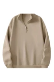 Unisex Dik Yaka Yarım Fermuarlı Oversize Sweatshirt - 1
