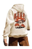 Unisex Mushroom Baskı Kapüşonlu Sweatshirt - 1