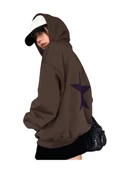 Unisex Yıldız Sırt Baskılı Oversize Kapşonlu Sweatshirt - 1