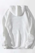 Unisex Beyaz Chicago Baskılı Oversize Kapşonlu Sweatshirt - 2