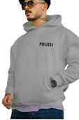 Unisex Polizei Baskılı Oversize Kapüşonlu Sweatshirt thumbnail 2