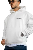 Unisex Polizei Baskılı Oversize Kapüşonlu Sweatshirt thumbnail 1