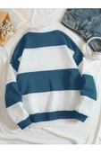 Unisex Çizgili Oversize Polo Yaka Yarım Fermuarlı Sweatshirt - 11