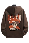 Unisex Mushroom Baskı Kapüşonlu Sweatshirt - 3