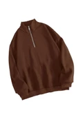 Unisex Dik Yaka Yarım Fermuarlı Oversize Sweatshirt - 4
