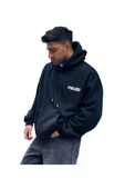 Unisex Polizei Baskılı Oversize Kapüşonlu Sweatshirt thumbnail 5