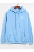 Unisex Kalp Baskılı Oversize Kapüşonlu Sweatshirt - 4