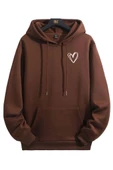 Unisex Kalp Baskılı Oversize Kapüşonlu Sweatshirt - 1