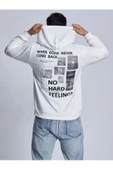 Unisex Beyaz Sırt Baskılı Kapşonlu Oversize Sweatshirt - 2