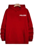 Unisex Polizei Baskılı Oversize Kapüşonlu Sweatshirt thumbnail 3