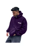 Unisex Polizei Baskılı Oversize Kapüşonlu Sweatshirt thumbnail 4