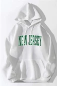 Unisex Newjersey Baskılı Oversize Kapşonlu Sweatshirt - 1