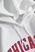 Unisex Beyaz Chicago Baskılı Oversize Kapşonlu Sweatshirt - 3