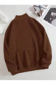 Unisex Dik Yaka Yarım Fermuarlı Oversize Sweatshirt - 11