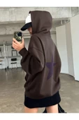 Unisex Yıldız Sırt Baskılı Oversize Kapşonlu Sweatshirt - 5