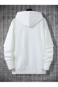 Unisex Beyaz Oversize Kapşonlu Sweatshirt - 2