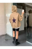 Unisex Yıldız Sırt Baskılı Oversize Kapşonlu Sweatshirt - 8