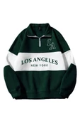 Unisex Los Angeles Baskılı Oversize Parçalı Polo Yaka Fermuarlı Sweatshirt - 5