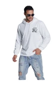 Unisex Beyaz Sırt Baskılı Kapşonlu Oversize Sweatshirt - 1