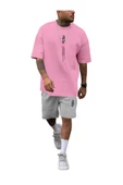 Erkek Dikey Baskılı T-Shirt Şort - 3