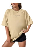 Kadın Beyaz Lets Get Lost Baskılı Oversize T-shirt - 3
