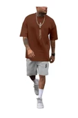 Erkek Dikey Baskılı T-Shirt Şort - 7