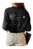 Kadın Life Sırt Baskılı Oversize Bisiklet Yaka T-shirt - 4
