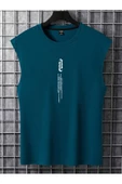 Erkek Dikey Baskılı Oversize Kolsuz T-shirt - 10