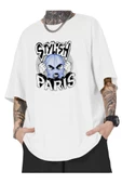 Erkek Beyaz Stylish Baskılı Oversize T-shirt - 1