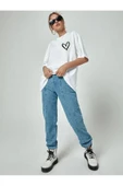 Kadın Kalp Baskılı Oversize T-shirt - 10