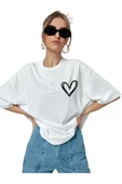 Kadın Kalp Baskılı Oversize T-shirt - 1