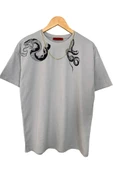 Erkek Yılan Baskılı Oversize Bisiklet Yaka T-Shirt - 3