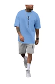 Erkek Dikey Baskılı T-Shirt Şort - 5