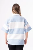 Kadın Polo Yaka Çizgili Oversize T-Shirt - 4