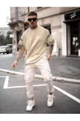 Erkek Duman Gri Kol Desenli Oversize T-shirt - 7