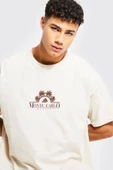 Erkek Bej Monte Carlo Baskılı Oversize Tshirt - 3