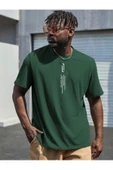 Erkek Göğüs Dikey Baskılı Oversize T-shirt - 1