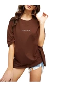 Kadın Vintage Baskılı Oversize T-shirt - 1