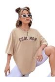 Kadın Cool Mom Baskılı Oversize Bisiklet Yaka T-shirt - 1