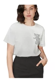 Kadın Beyaz Stay Groovy Baskılı Oversize Bisiklet Yaka T-shirt - 1