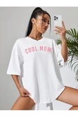 Kadın Cool Mom Baskılı Oversize Bisiklet Yaka T-shirt - 12