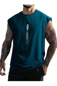 Erkek Dikey Baskılı Oversize Kolsuz T-shirt - 1