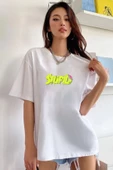 Kadın Stupid Baskılı T-shirt thumbnail 3