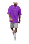 Erkek Dikey Baskılı T-Shirt Şort - 6